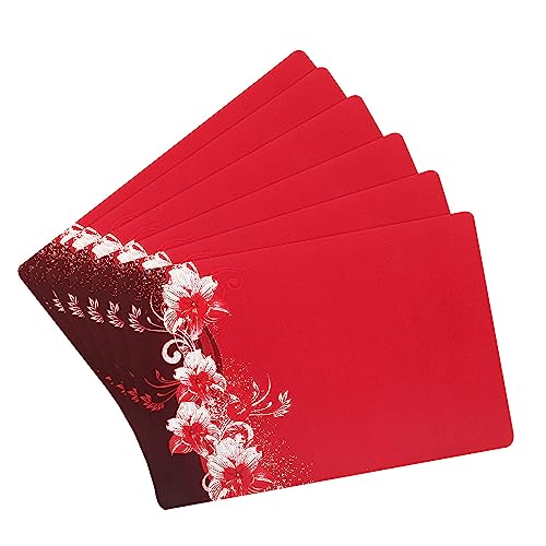 Dakshya Industries PVC Printed Pack of 6 Rectangle Shape Placemats Cutwork Design for Kitchen, Restaurant, Dressing Table Mats, and Dining Table Mats (Red)