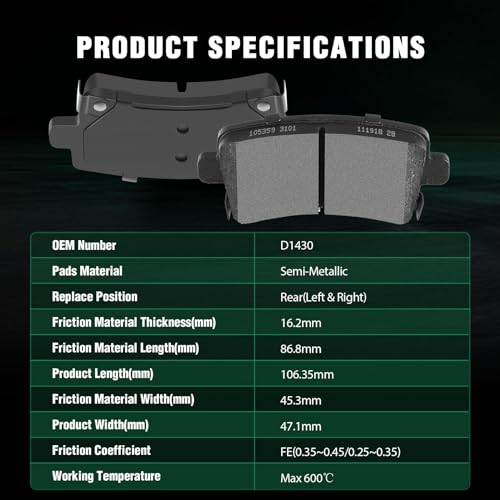 Image of AUTOMUTO 4PCS Rear Semi-Metallic Disc Brake Pads Set D1430 For Buick Allure LaCrosse Regal For Chevrolet Malibu Malibu Limited For Saab 2020 /9 /5