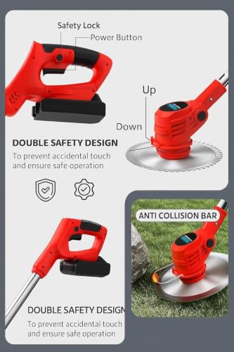 Image of Grass Cutter Machine for Garden, 48V Cordless Machine with 2 Batteries Electric Lawn Trimmer with Wheels, Saw Blades, 4 Metal Blades, Nylon Blades, Safety Glasses & Gloves