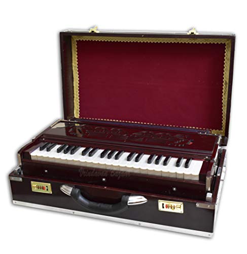 Vrindavanbazaar.com Deluxe Portable Harmonium, Dark Mahogany, 2 Reeds, 3.5 Octaves #TOP6