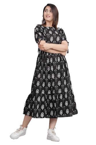 Image of Monique Brand Women's /Girls Cotton Kurta for Women Floral Printed Regular Fit Anarkali Kurta ||Floral Flared Western Dress
