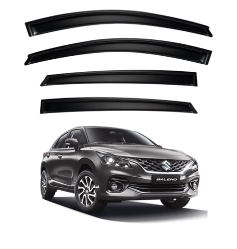 Image of Premium Smoke Car Door Visor Front+Rear Sun /Rain Guard Outside Mount Tape-On Window Visors Compatible with Suzuki Baleno (2025-2026)