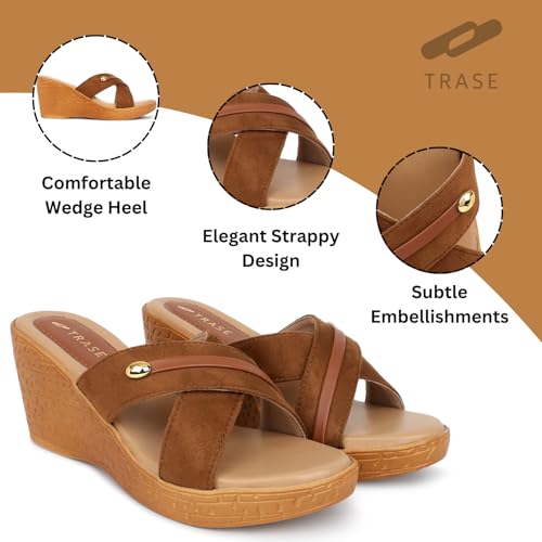 Image of TRASE Heel Luxe Wedge Heels For Women - Wedge Sandals For Women Stylish - Women Fashion Cross Strap Sandals - Comfortable Women Heels Wedges - Wedges Women