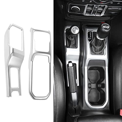 RT-TCZ Center Console Gear Shift Panel Trim Cover 4WD Four Wheel Drive Cup Holder Panel Trim Cover Decoration Interior Accessories for Jeep Wrangler JL JLU & Gladiator JT 2018-2024,Silver