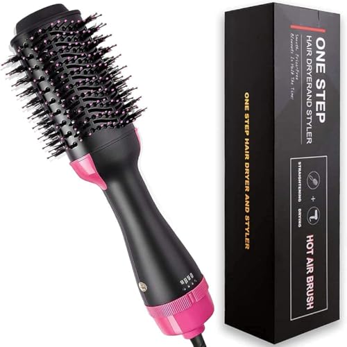 Image of Professional 1000W One Step Hair Dryer Brush and Volumizer 3-in-1 Hot Air Styler Ion Generator Hair Straightener Curler Comb Ceramic Tourmaline Blow Dryer for All Hair Types Frizz-Free Salon Results