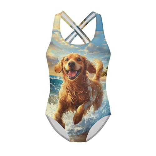 Image of One Piece Swimsuit Girls Cross-Back Bathing Suit 5-14Y Kids Swimwear Cute Swimsuits Sleeveless Bathing Suits