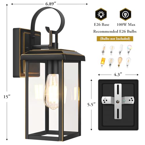 Image of BesLowe 2-Pack 15 inch Outdoor Wall Lights, Bronze Modern Porch Sconces | Waterproof, Rust-Resistant, Durable Metal with Clear Glass, Standard E26 Socket, Easy to Install
