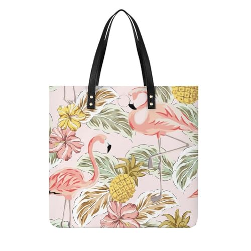 Sac shopping flamant rose ananas pour femme grand tote bag de voyage 39x39cm
