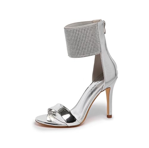 Women's High Heel Sandals Open Toe Ankle Tie Dressy Heeled Sandals for Prom, Party, Evening Events, 3.93 Inch Comfortable Thin Block Heels