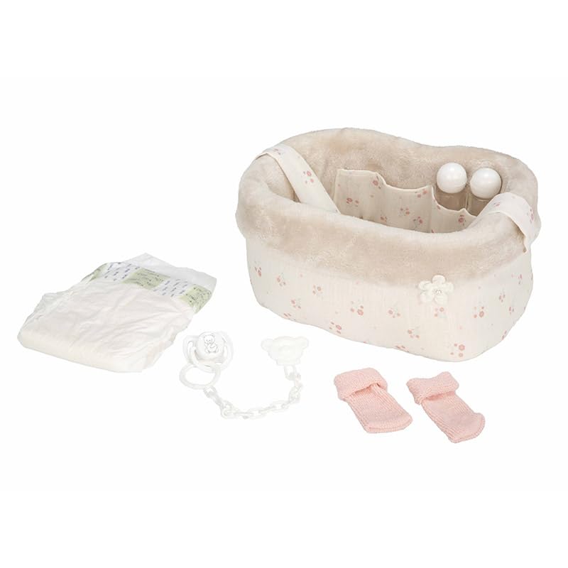 Arias-Canastilla Elegance con Accesorios 10x1. Incluye Esponja, Chupete con cadenita, un pañal, un par de Calcetines, Dos biberones mágicos y Dos botecitos. Juguete Niños +3 años (ARI6334)