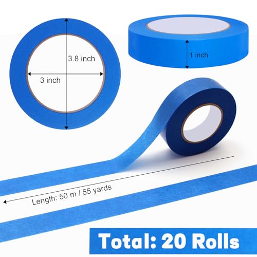 Image of Storystore 20 Rolls Painters Tape 1 Inch Wide - 55 Yards Blue Masking Tape No Residue for Walls Painting, DIY Crafts Arts and Multi-Purpose (Total 660 Yards)