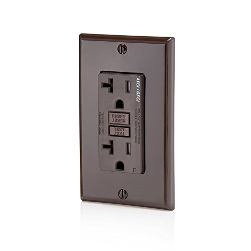 Image of Leviton Dual-Function AFCI /GFCI Outlet, 20 Amp, Self Test, Tamper-Resistant with LED Indicator Light, Protection from Both Electrical Shock and Electrical Fires in One Device, AGTR2, Brown