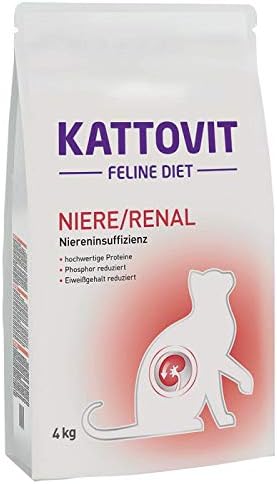 Kattovit Kidney/Renal (Renal Failure) 4kg Special Dry Food for Cats with Renal Diseases For Prevention of Oxalate Crystals with Potassium Citrate & Vitamins & Minerals Reduced Protein