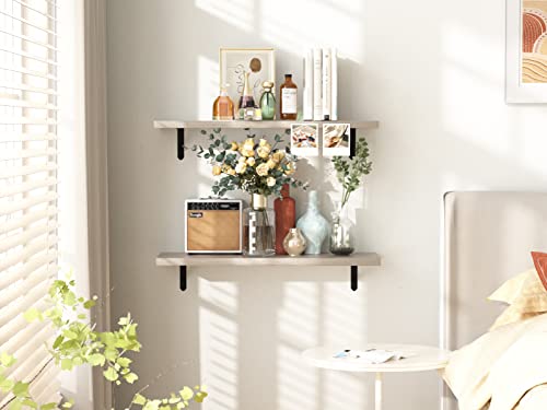 Superjare 23.6 X 7.9In Floating Shelves, Set Of 2, Wall Mounted Shelves For Storage, Hanging Book Shelves With Brackets For Bedroom/Living Room/Kitchen/Office/Bathroom - Greige #TOP4