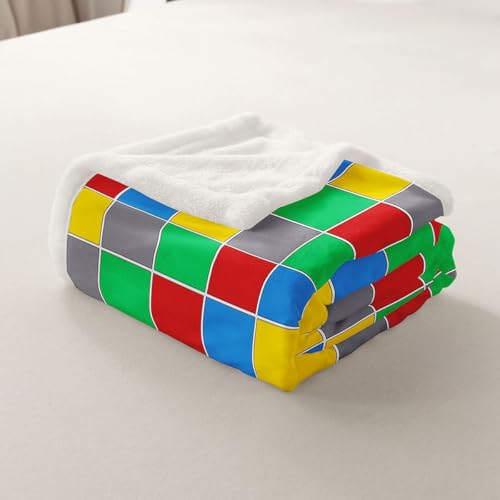 Image of Erosebridal Geometric Checkered Sherpa Blanket Colorful Checkerboard Fuzzy Plush Throw Rainbow Plaid Fleece Blanket for Kids Boys Girls,Red Blue Green Yellow Grids Decor for Bed Couch Throw 50 inchx60 inch