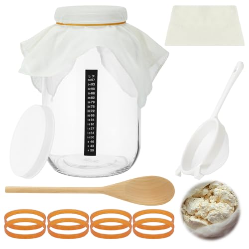 Honeydak 8 Pcs Complete Kefir Starter Kit Kombucha Fermenter Kit Gallon 128oz Mason Jar Wide Mouth with Plastic Storage Lid Nylon Mesh Strainer Cotton Cloth Cover and Wood Spoon Honeydak 8 Pcs Complete Kefir Starter Kit Kombucha Fermenter Kit Gallon 128oz Mason Jar Wide Mouth with Plastic Storage Lid Nylon Mesh Strainer Cotton Cloth Cover and Wood Spoon
