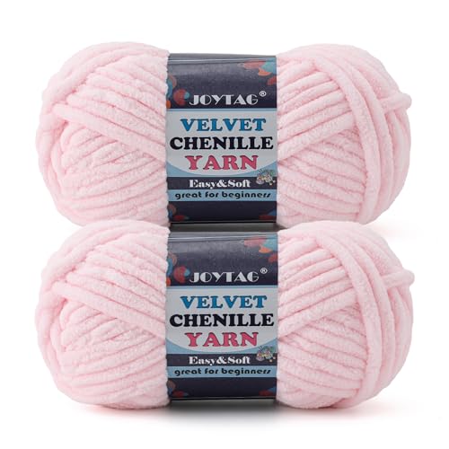 Image of 2 Pack Chunky Chenille Yarn for Crocheting and Knitting Beginners,Thick Bulky Plush Fluffy Velvet Soft Baby Blanket Crochet Chenille Yarn for Crocheting Blankets /Amigurumi /DIY Crafts(Pink