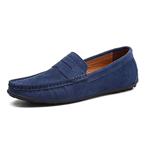 Men's Penny Loafer Suede Slip on Shoes Moc Toe Anti Slip Driving Shoes(Mazarine,10)