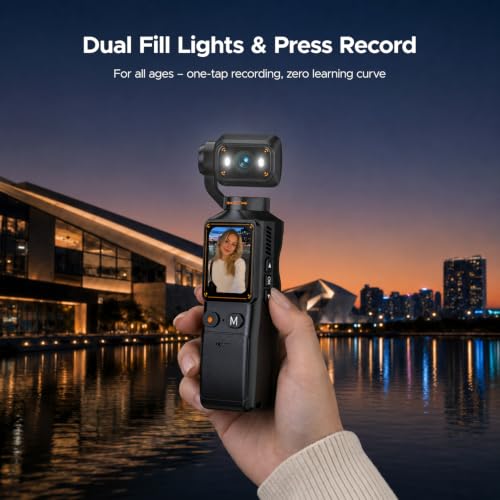 Image of 2K Vlogging Camera with 180 Rotating Lens, Handheld Pocket POV Video Camera, WiFi App, 7H Battery, 1.69 inch Screen, 32GB Card Included for YouTube, TikTok, Travel, Content Creators & Daily Vlogs