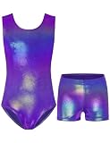Nymphperi Girls Gymnastics Leotards Size 4t 5t Rainbow Purple Adorable Gym Leos with Matching Shorts