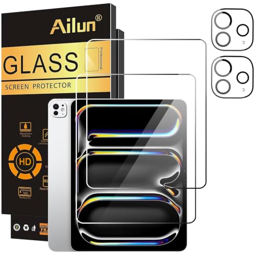Ailun 2 Pack Screen Protector for iPad Pro 13 Inch 2025/2024 [8th/7th Generation M5/M4] + 2 Pack Camera Lens Protector Tempered Glass Case Friendly Face ID Apple Pencil Compatible 4 Pack