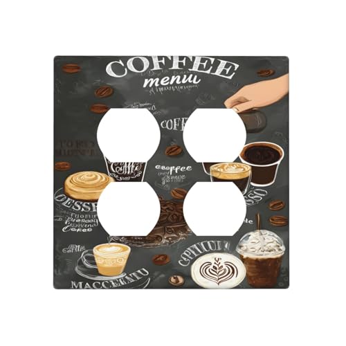 Decorative Outlet Covers Retro Coffee Cup Bean 2 Gang Wall Plate Cover Double Duplex Receptacle Two Switch Light Switch Cover Plate Jumbo Dual Faceplate