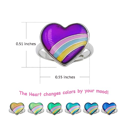 Cute Rainbow Heart Color Change Mood Ring For Girls Size Adjustable2