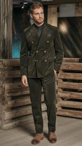 Mens Corduroy Suit 2 Piece Slim Fit Double Breasted Suit Men Vintage Formal Business Wedding Jacket Pants Set3