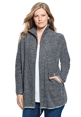 Woman Within Plus Size Zip-Front Microfleece Jacket Long Oversized Fleece