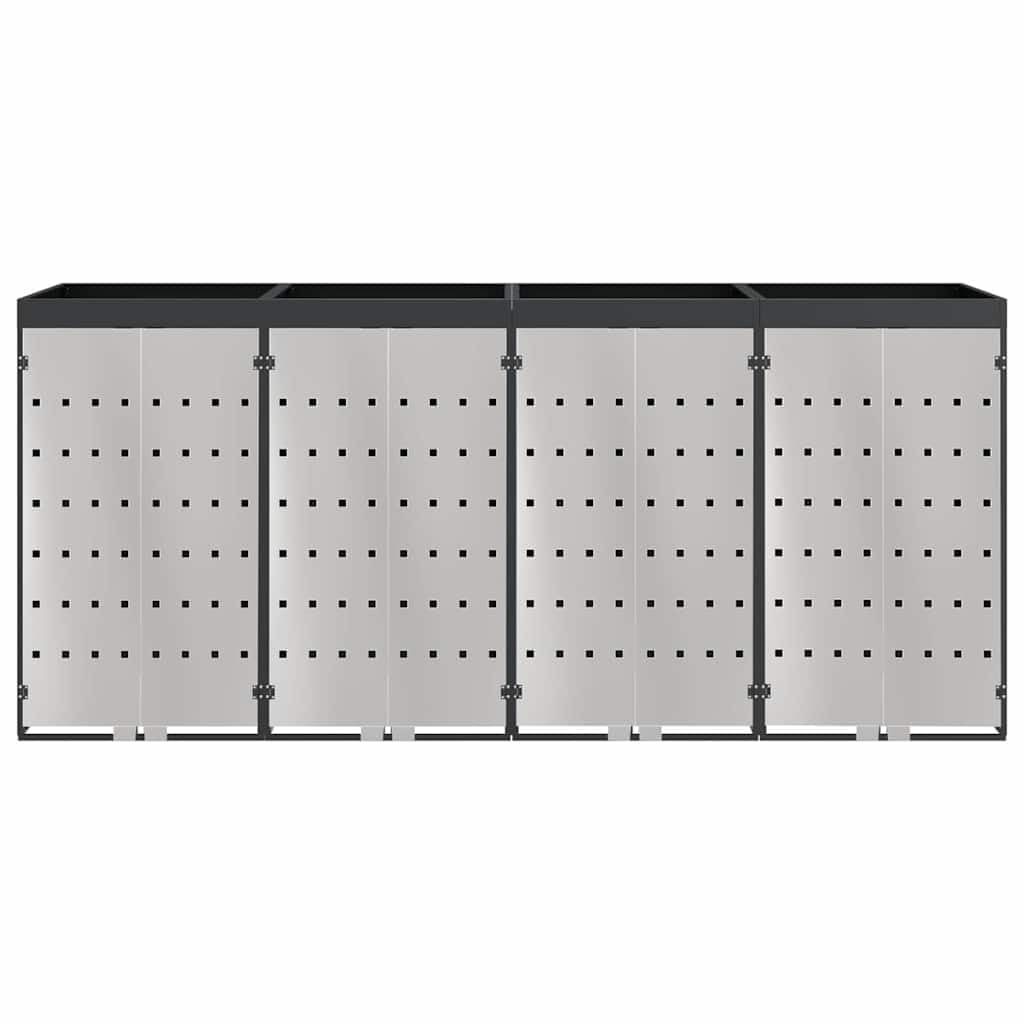 Copribidoni per 4 Bidoni di Spazzatura con Fioriera Contenitori Pattumiera Cassonetti Rifiuti 240 L Box in Acciaio Argento/Antracite Coperchio Bidone Resistente 4 Porte