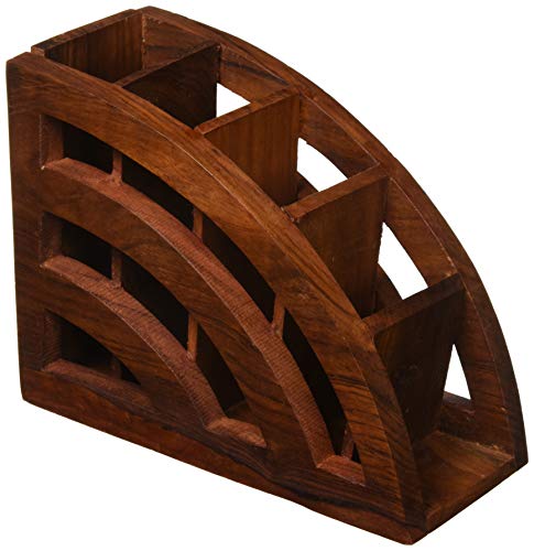 Christmas or Thanks Giving Day Gift, Wooden Remote Stand, A/c TV Remote Holder Stand, Brown TV/AC Remote Organizer with 5 Compartments 7.5 x 3 Inch