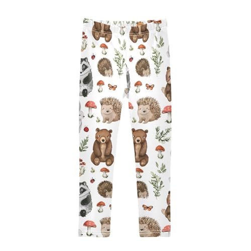 ALAZA Girls' Leggings Children's Yoga Pants Skinny Printed Dance Woodland Animals Comfortable 4T