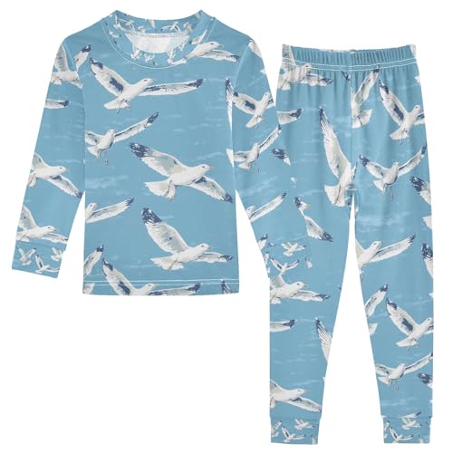 senya Seagull Flying The Sky Pajamas Set Long Sleeve Soft Cotton Sleepwear 2 Piece