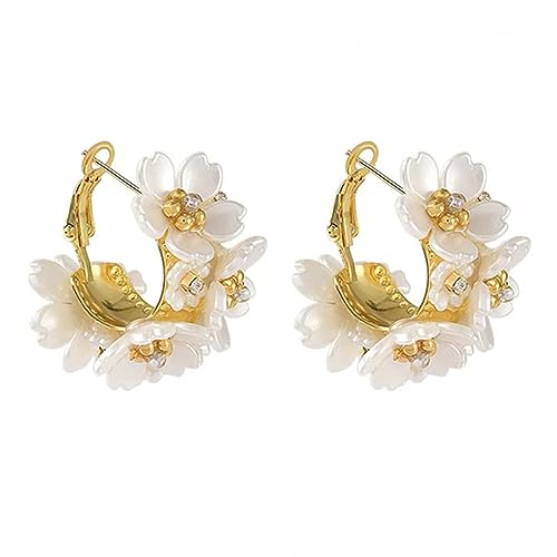 CZ Pearl Flower Huggie Hoop Earrings for Women Girls Sterling Silver Post Dainty Shell Pearl Heart Clover Flowers Cluster Statement Dangle Drop Big Hoops Crystal Studs Hypoallergenic Elegant Wedding Birthday Jewelry Gifts