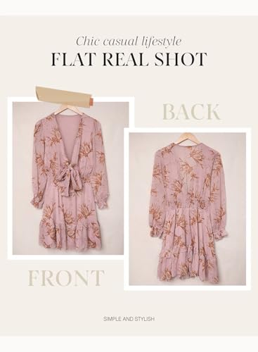 Dokotoo Womens Casual Spring Summer Sexy V Neck Ruffle Elegant Long Sleeve Empire Waist Cute Chiffon Boho Swing A Line Mini Short Skater Dresses For Women 2024 Floral Dress For Women Pink S thumb #3