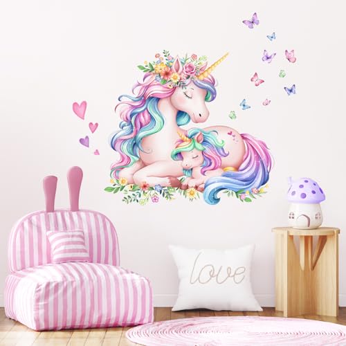 Stickers Muraux Licorne aquarelle Autocollant Mural Licorne endormie Decoration Chambre Bebe Fille Le Salon Pépinière Mur
