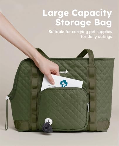 pecute Hundetasche für Kleine Hunde 4kg, Tragetasche Hund Hundetragetasche Leichte, Faltbare Hundetransportbox, Katzen Transporttasche für Unterwegs (Dunkelgrün)