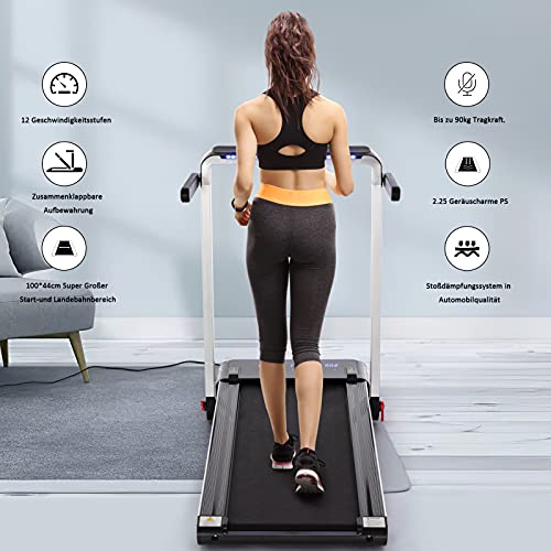 Foto von Phoetya Laufband Klappbar, 2.25HP Elektrisches Laufband, 12 km/h Einstellbare Geschwindigkeit und 12 Programmen, Treadmill mit Fernbedienung, LED-Anzeige, Fitness Laufband für Zuhause und Büro