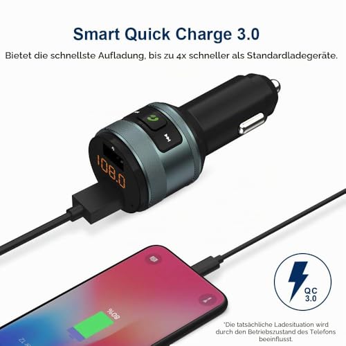 Bluetooth FM Transmitter, ZeaLife Auto Radio Transmitter QC 3.0 KFZ Wireless Bluetooth 5.3 FM Radio...