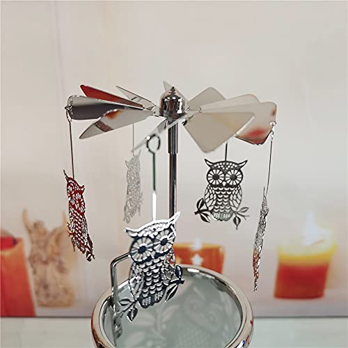 Ilajao Candle Carousel Rotary Candle Holder Christmas Carousel Spinning Tealight Candleholder Christmas Decoration Centerpieces For Tables Valentine Easter (Owl) #TOP3