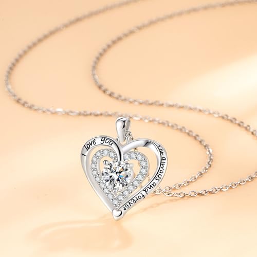 Always-and-Forever-I-Love-You-Double-Heart-Necklace-for-Women-Silver-Plated-with-Cubic-Zirconia-12-Birthstone-Colors-Romantic-Jewelry-Gift-for-Wife-Mom-Girlfriend-or-Daughter-Perfect-for-Anniversary-B
