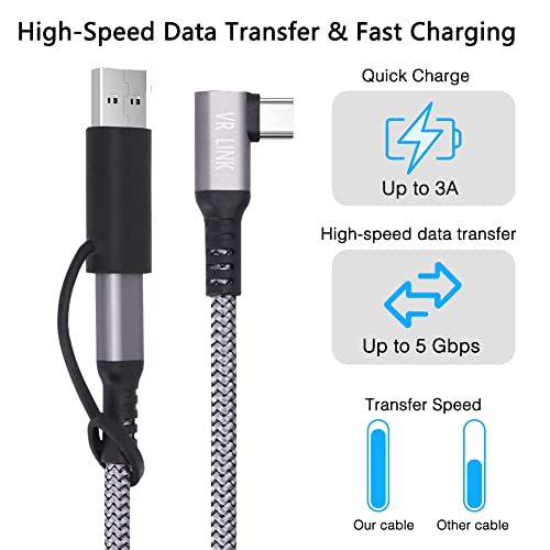 Compatible With Meta Quest Pro/ Quest 2 Link Cable, 16Ft (5M) Usb C/ Usb A To Usb C Oculus Quest 1 2 Vr Link Cable For Gaming Pc And Steam Vr #TOP2