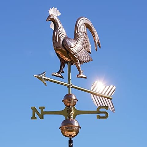 Linneborn 3D Wetterhahn Motiv Hahn aus Kupfer inkl. Universalhalterung. Windrichtungsanzeiger Windspiel Wetterfahne fürs Dach Cover