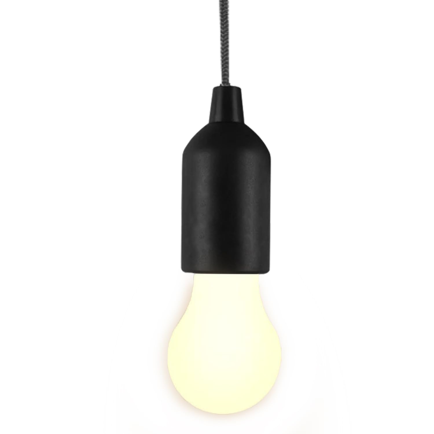 MVIOCS LED Pull Cord Light Bulb, Battery Operated Tent Lamp Bulb, Warm White 3000 K, Compact Hanging Pull Cord Lantern for Indoor Outdoor, Emergency, Camping, Garden Decoration, Party (Black)