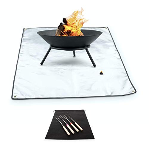 L&B Essentials Fire Pit Mat 40"x40" | Fireproof Mat for Under Fire Pit, Fire Resistant Mat, Grill Mat for Patio Fire pit and BBQ | Fire Pit Mat for Deck and Grass, Fire Pad, Ember Mat with Accessories