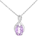 Naava 9ct White Gold Oval Amethyst and Diamond Twist Pendant Necklace of 46cm