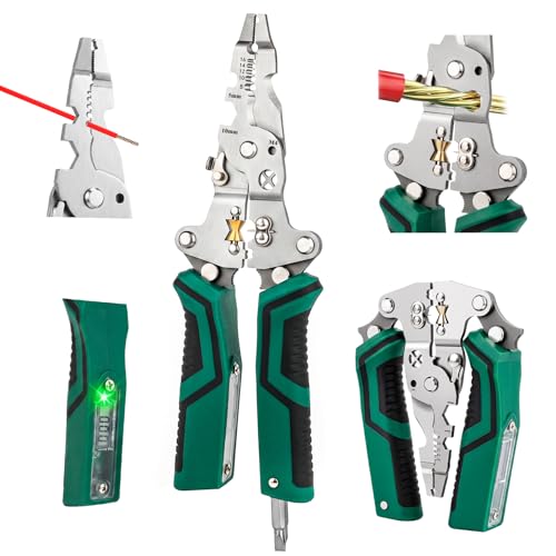 GRENTOOL 18-In-1 Foldable Wire Stripper Pliers – 12-220V AC/DC Dual Range, Continuity Test, Self-Test, for Live/Neutral Wire – Heavy Duty Wire Stripper for Electrician, HVAC, Car Repair