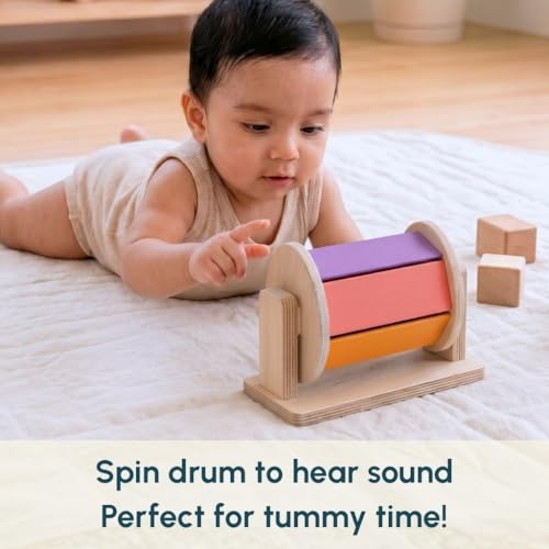 Image of Curious Cub Montessori Spinning Drum for Babies 3 Months-18 Months | Spinning Rainbow Wheel Baby | Tummy Time Toy | Develops Fine Motor Skills | Educational Toy for Early Development