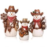 Barydat 3 Pcs Christmas Western Cowboy Snowman Figurines Christmas Decor | Rustic Wood Table Centerpiece with Red Bandana Cowboy Hat, Western Decor for Home Office Mantel Shelf Tabletop Xmas Gift