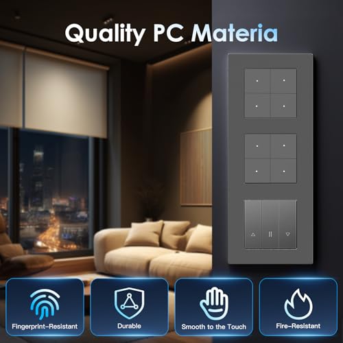 BSEED Doppel Smart Lichtschalter mit WLAN Rollladenschalter,Smart Jalousien Schalter,PC Rahmen,Ben&ouml;tigt Nullleiter,WiFi Rolladen Zeitschaltuhr,kompatibel mit Alexa/Google Home,4 Fach 1Weg,Grau